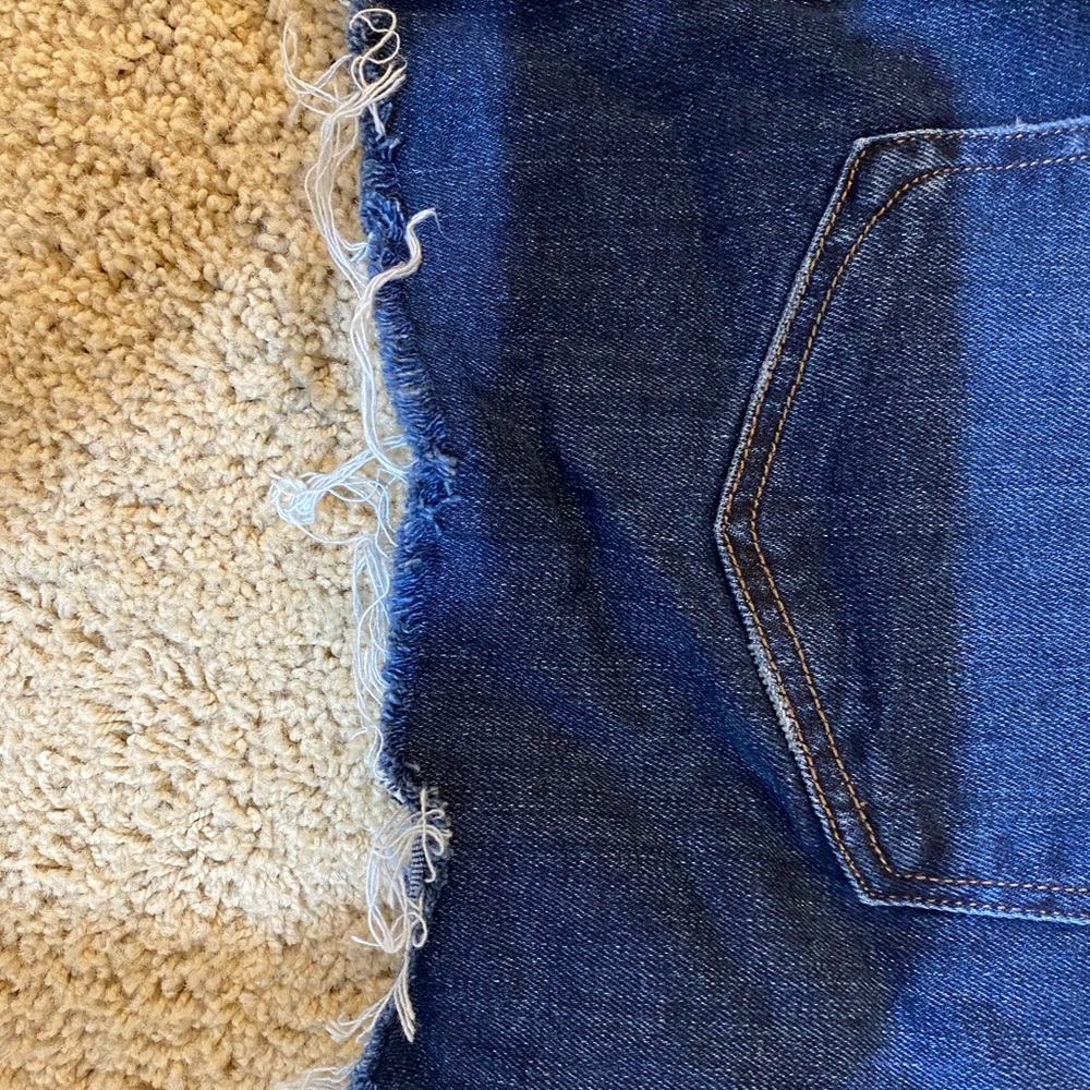 Express Midi High Rise Dark Jean Ripped Cutoffs - Picture 5 of 7